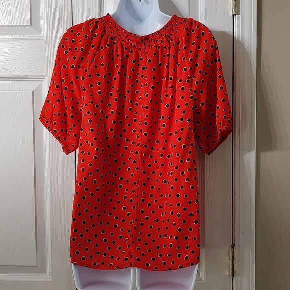 Christopher & Banks  red black polka dot blouse  Sz M - Picture 4 of 5